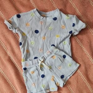 Old Navy Kids Smiley Face Pajama Set - Light Blue and Multicolor
